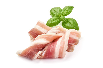 Salted bacon slices, pork lard, isolated on white background