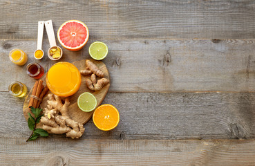 Healthy food immune booster. Cold and flu remedy relief. High in antioxidants, minerals and vitamins. Top view