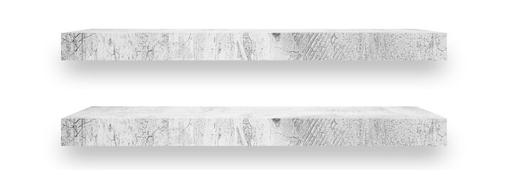Obraz premium 2 Cement shelves in different levels are a classic loft-style suitable for placing products, goods and have a soft shiny thin, beautiful bottom isolated on white backgrounds, With clipping paths.