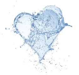 Fototapeta na wymiar pure blue water splash in heart shape isolated on white background