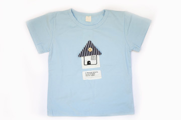 children's clothing shorts, suits, t-shirts, for boys on a white background, top view, place for text.