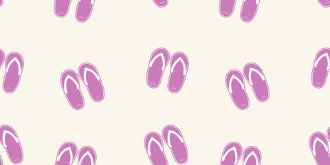 Geometric seamless pattern, beach slippers, summer shoes flip flops, vector on a pink background