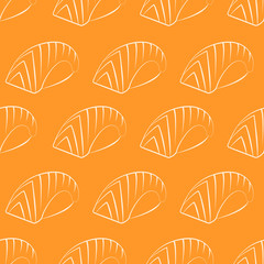 Vector seamless pattern with salmon nigiri sushi. Beautiful food design elements. Linear texture.