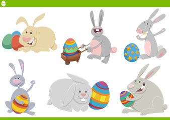 Easter bunnies holiday set cartoon illustration