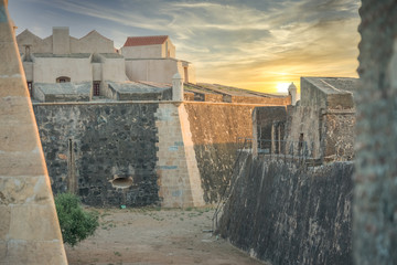 Sunset view of a bastion at Forte de Nossa Senhora da Graça star shape fort in Elvas Portugal