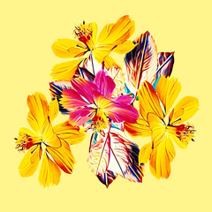 Obraz premium Flower bouquet, daffodil and leaves.