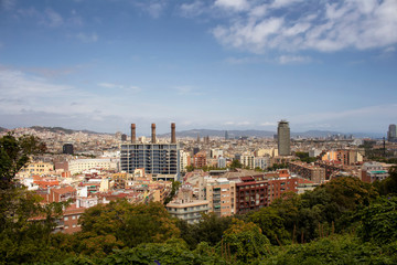 Aerial view of of Barcelona city from the park called 