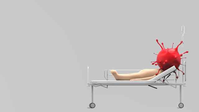 Coronavirus man take slep on patient's bed in the hospital for keep yourself from anyone with 3d rendering isometric.