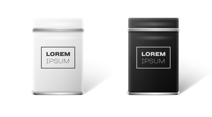 White and black square tin packaging