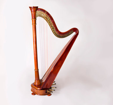 Harp isolated on white background silhouette shellak wooden mucical instrument 