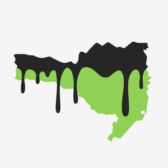 Map of Santa Catarina covered in oil. Oil pollution in Brazilian state. Conceptual.