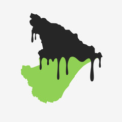 Map of Sergipe covered in oil. Oil pollution in Brazilian state. Conceptual.
