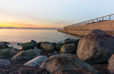 Sunrise at Eiranranta beach in Helsinki, near the city center, Finland, Europe