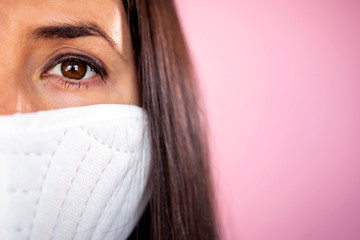 White protective face mask studio portrait