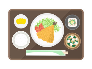 アジフライ定食のイラスト