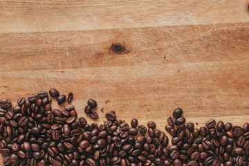 Coffee top view on old wooden