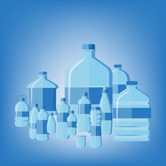 Plastic water bottle set isolated on white background. Healthy agua bottles vector illustration. Clean drink in plastic container