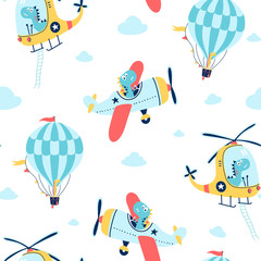 Hand drawing balloon and cute animals vector illustration.