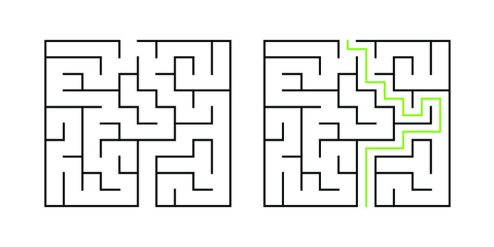 A 10-cell square maze with solution