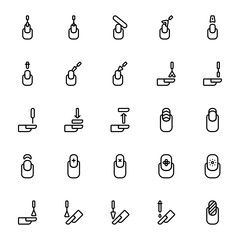 Set of nail care beauty salon outline style icon - vector