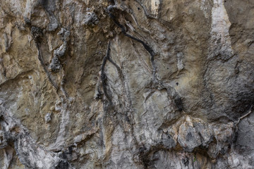 Fragment of the rock. Stone background. The texture of the stone. Rock formation. Solid material. Granite wall. Natural materials in design. Rough surface.