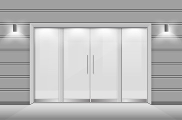 Double sliding glass doors with automatic motion sensor. vector design.