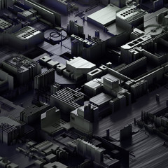 Circuit board futuristic server code processing. Gray technology background. 3d