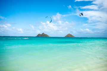 Lani Kai beach, 2 islands in distance, beautiful day, paradise, Kite Surfing, September 14, 2018