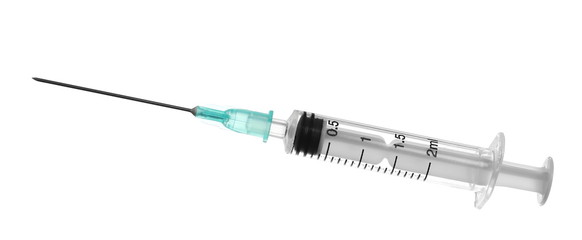 Medical syringe and needle on white background, clipping path - obrazy, fototapety, plakaty