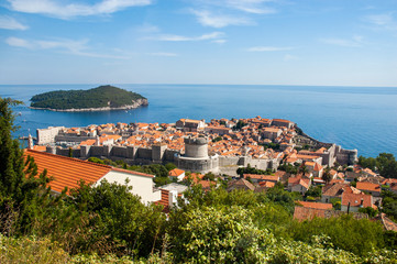 View to the Old Town of Dubrovnik and Adriatic sea on the background, Croatia