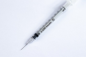 medical syringe for injection insulin on a white background