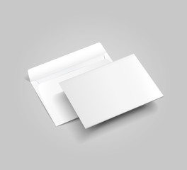 White realistic envelope mock up, two sides. Blank template on transparent background.