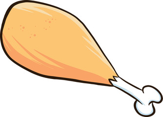 Cartoon Chicken Leg. Vector Illustration Isolated On White Background