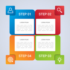 Business data visualization, infographic template with 4 steps on gray background, vector illustration