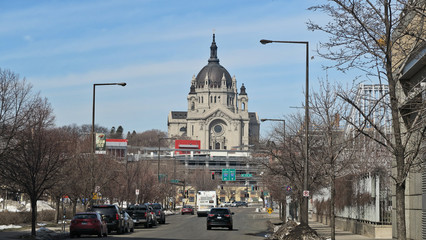 Cathedral of Saint Paul sunny winter facade view