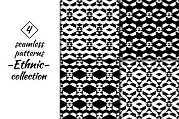 Rhombuses, figures seamless patterns collection. Diamond, shapes ornaments set. Folk backgrounds. Ethnic motif