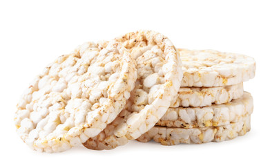 Crispy rice bread on a white background. Isolated
