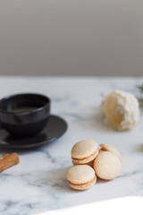 Close-up of macaroon on a light background. French dessert