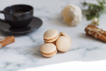 Close-up of macaroon on a light background. French dessert