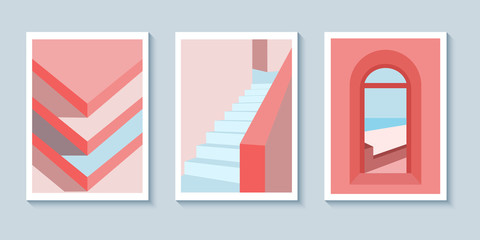 Urban Minimalism Architectural Perspective background poster design vector. Poster wall art with geometric architecture building. Frame display for home or office decoration