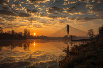 Sunrise on the Oder River in Wrocław.