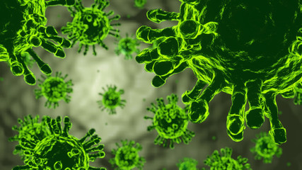 Coronavirus Covid-19 outbreak influenza background and Pandemic medical health risk concept with disease cell by 3D rendering.