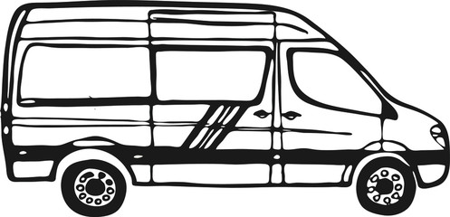 White van with black outline isolated on white background. Vector Illustration.  © Anna