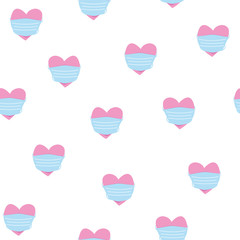 Heart in a mask seamless pattern. Protection of the heart Wallpaper. Medical concept background