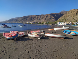 Sao Nicolau, Cabo Verde - 01 31 2020: Tarrafal city on island Sao Nicolau, main port city.