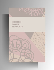 Cover design template for book, magazine, brochure, catalog. Minimalistic pattern with hand-painted texture elements in pastel colors. A4 format. EPS 10 vector