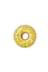 Closeup shot of yummy, tasty fresh donut isolated on background background