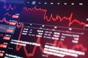 Fototapeta premium Financial crash by coronavirus. Down arrow and economic charts. Economic crisis concept in the world. Stock fall background. With graphics.