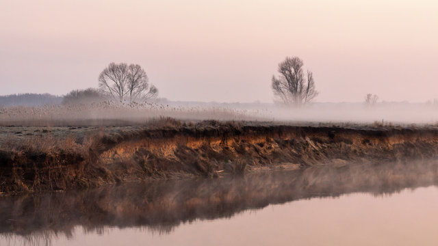 Poranek nad Narwią. Rzeka Narew. Piekne Podlasie. Polska