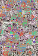 Modern multicolor spotted pop art digital composition with lines, dots and waves and arrows.